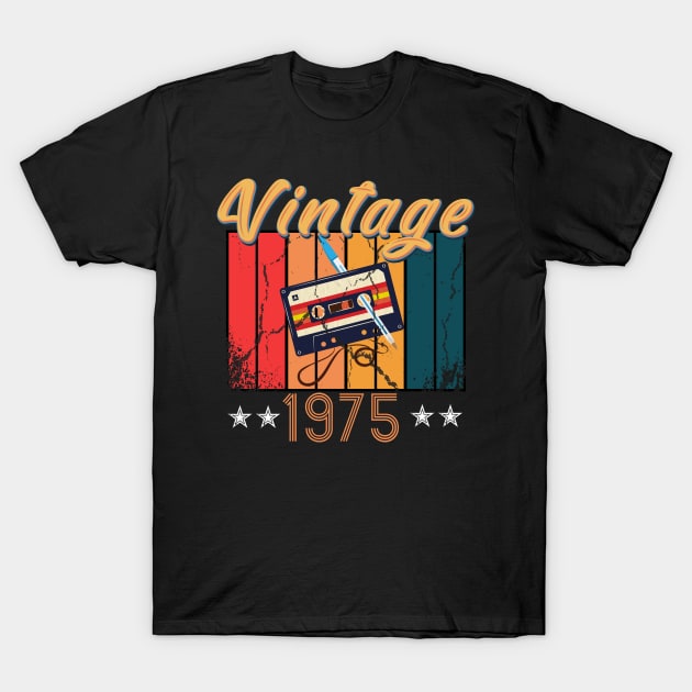 45th Birthday 45 Years Old 45th Vintage Retro cassette Mixtape Music Cassette 1975 Birthday T-Shirt by Flipodesigner